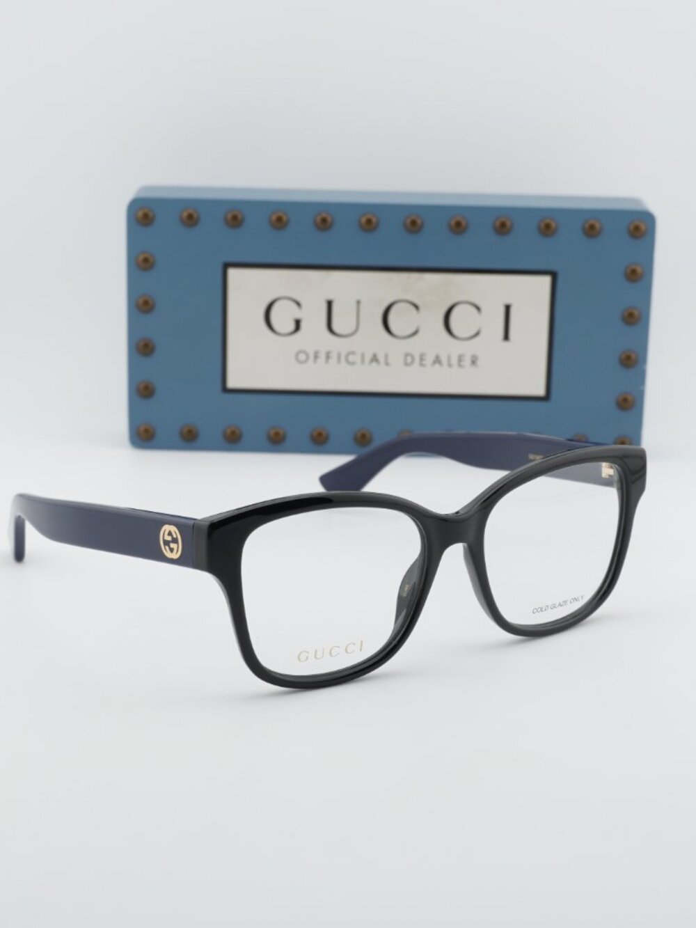Gucci GG1340O 010 Square Eyeglasses - Shiny Black/Blue 54mm - Picture 5 of 10